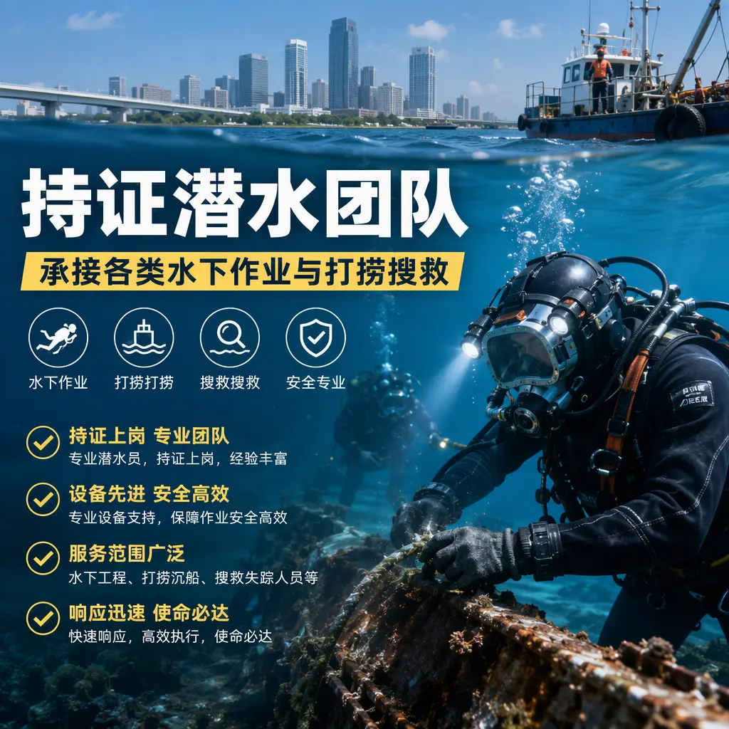 持证潜水团队，承接各类水下作业与打捞搜救曲麻莱