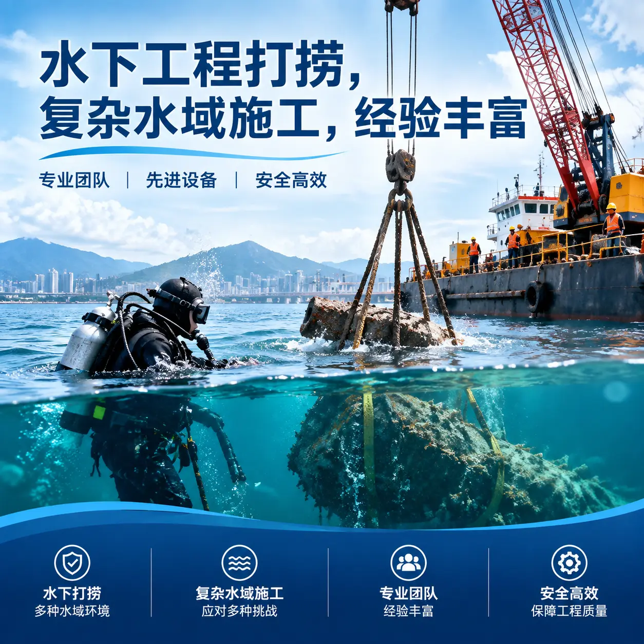 水下工程打捞，复杂水域施工，经验丰富曲麻莱